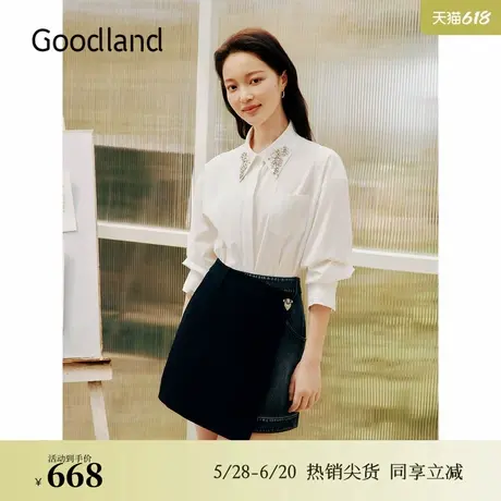 【醋酸系列】Goodland美地夏季法式立体羽毛钉珠衬衫商品大图