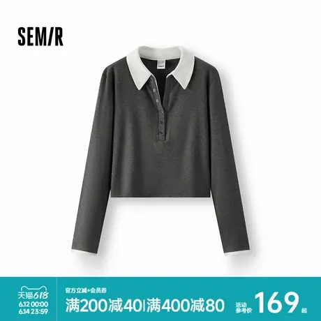 [商场同款]森马POLO衫女短款修身时尚2025春季新款撞色假两件衣服商品大图