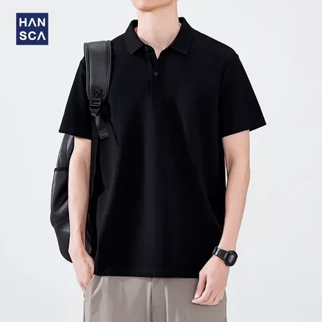 hansca210g玉蚕丝珠地翻领短袖polo衫男2025夏季薄款正肩t恤上衣商品大图