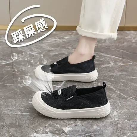 老北京布鞋女夏季透气懒人休闲鞋一脚蹬孕妇鞋2025新款黑色帆布鞋商品大图