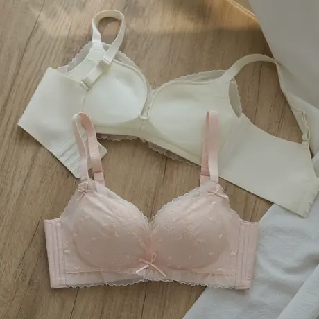 小胸聚拢内衣女调整型收副乳蕾丝胸罩无钢圈防下垂莫代尔文胸套装商品大图