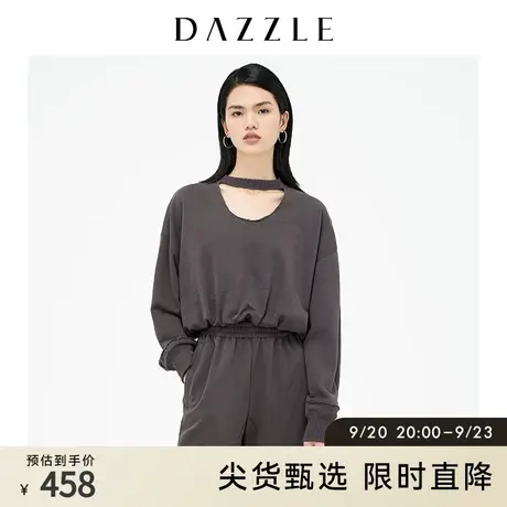 DAZZLE地素奥莱 春季设计感小众下摆抽绳短款卫衣女图片