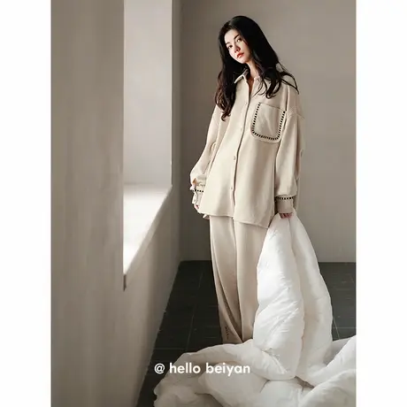贝妍新款睡衣女秋冬季珊瑚绒时尚开衫女保暖海岛绒大码家居服套装商品大图