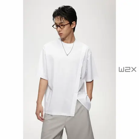 w2x夏季凉感科技防晒抑菌天丝拼接短袖T恤男痞帅高级感休闲半袖潮商品大图