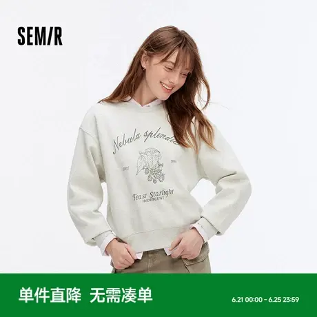 森马卫衣女印花圆领落肩宽松上衣休闲潮流秋设计感图案套头衫时尚图片