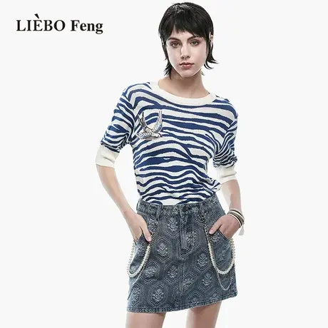 裂帛LIEBOFeng商场同款2023年设计师刺绣针织小衫通勤OL针织衫女商品大图