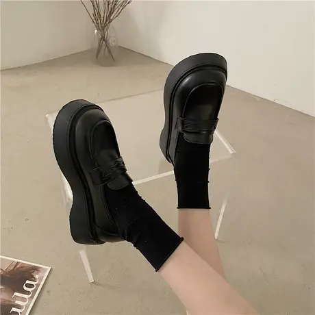 工作鞋女黑色久站不累脚上班鞋子一脚蹬乐福鞋厚底jk英伦风小皮鞋商品大图
