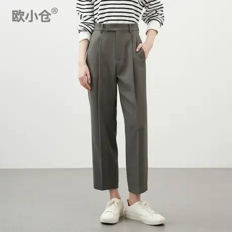 OXC/欧小仓奶茶裤垂感单褶宽松通勤哈伦裤梨型身材帅性九分西装裤图片