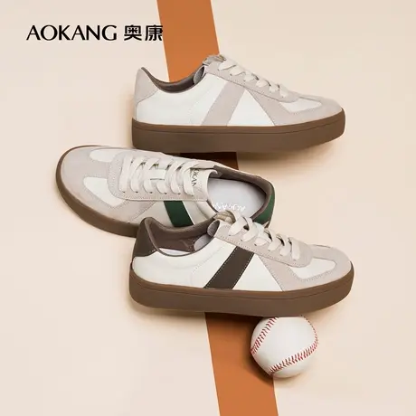 奥康 女鞋春秋流行复古休闲T字头厚底德训鞋增高系带阿甘鞋图片