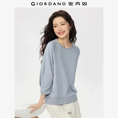 佐丹奴外套女装纯棉卫衣布圆领收褶七分袖插肩针织T恤 13325764商品大图