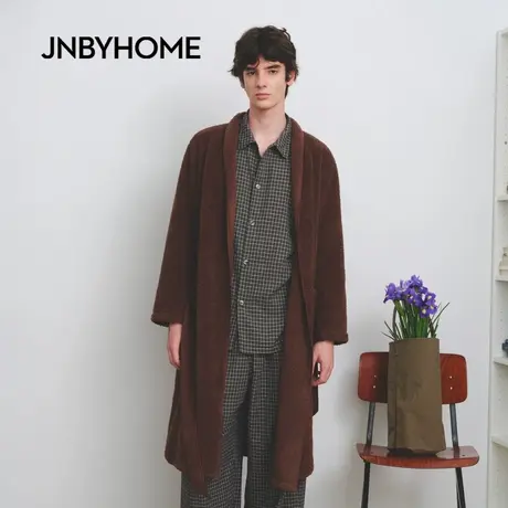 JNBYHOME江南布衣25年秋男女长袖系带睡袍柔软泡泡绒居家长款纯色商品大图