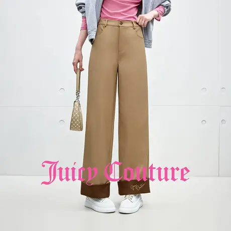 Juicy Couture橘滋休闲裤女2025年秋季新款刺绣撞色翻边直筒长裤商品大图