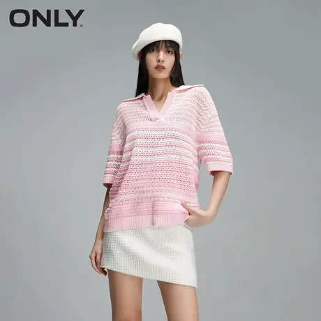【ONLY奥莱清仓】秋季时尚百搭镂空POLO领落肩短袖针织衫女商品大图