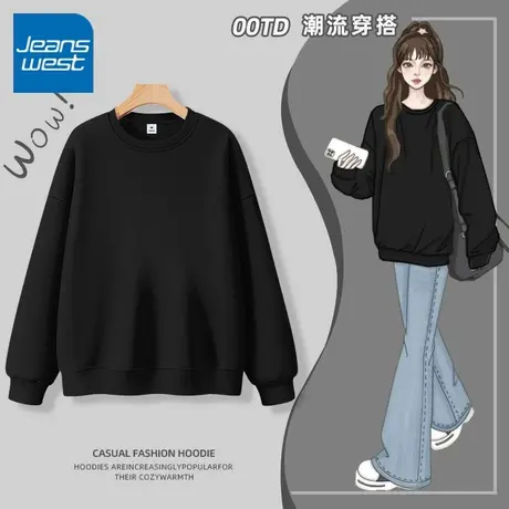 KV真维斯无帽卫衣女2025新款春秋季美式宽松休闲薄款圆领上衣外套图片