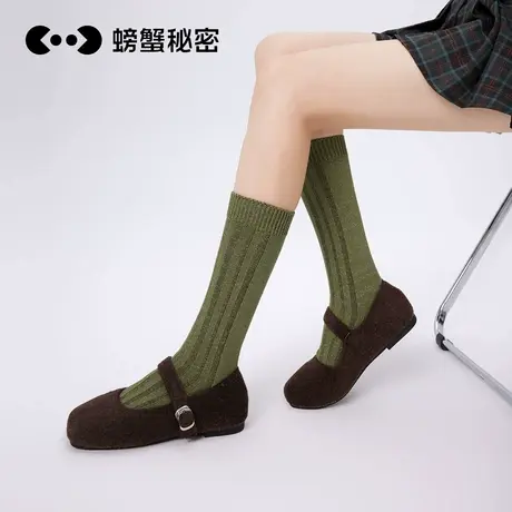 螃蟹秘密袜子女款春夏季中筒堆堆袜无骨纯色棉袜女士长筒袜小腿袜商品大图