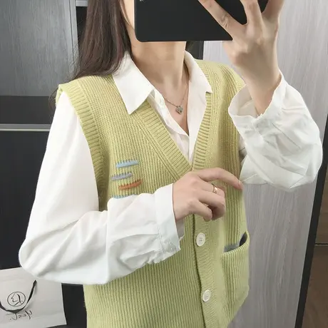 V领针织马甲女2023新款春秋冬季叠穿小个子毛衣背心坎肩马夹外搭图片