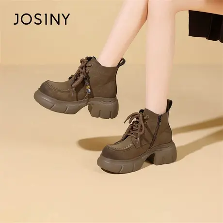 卓诗尼2025秋冬新款粗跟短筒靴时尚舒适优雅女靴潮流后拉链时装靴商品大图