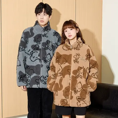 【史努比联名款】唐狮春季新款情侣厚外套仿羊羔毛加绒上衣TD图片