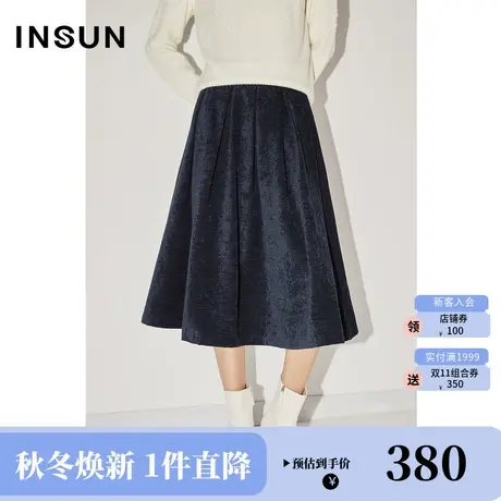 恩裳COVER冬季2022时尚褶皱复古感收腰设计灯芯绒A字半身裙女图片