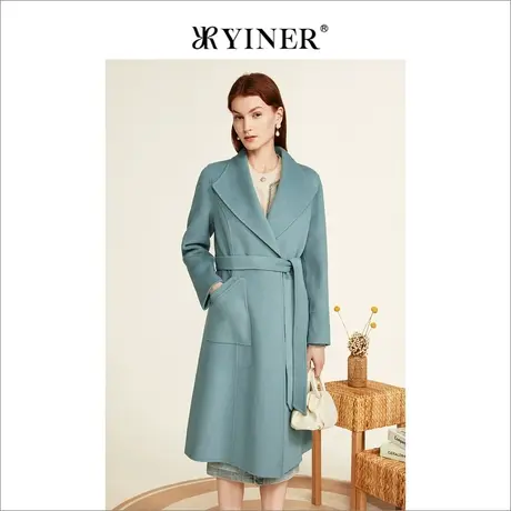 YINER音儿女装2022冬新款含羊绒羊毛双面呢大衣商品大图
