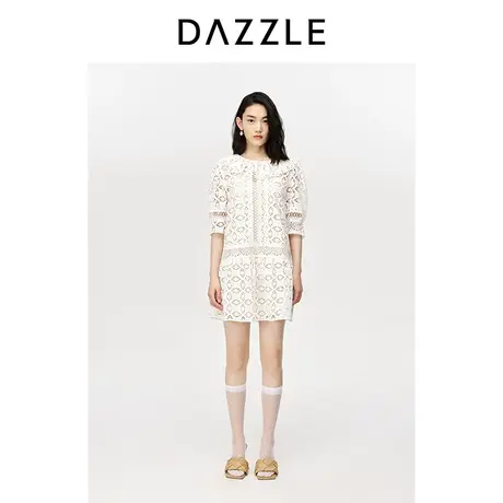 DAZZLE地素奥莱 镂空花边领短袖两件式连衣裙 2D3O5027B商品大图