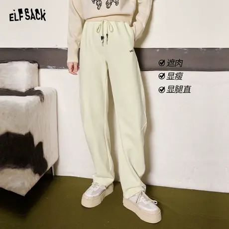 妖精的口袋白色宽松加绒休闲裤女2023冬季新款高腰显瘦运动香蕉裤图片