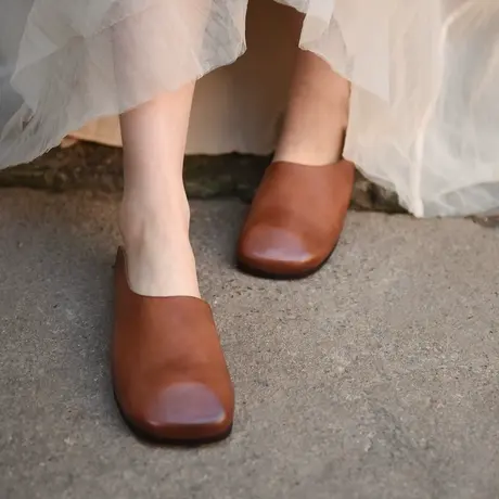 Artmu阿木原创包头拖鞋女外穿平底皮拖鞋女款2023新款半拖鞋方头商品大图