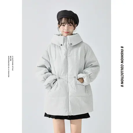 [商场同款]唐狮冬季棉衣女亮闪闪长派克棉服纯色腰间抽绳加厚保图片