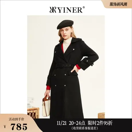 YINER音儿线上专选女装冬季中长款外套赫本风绵羊毛双面呢大衣商品大图