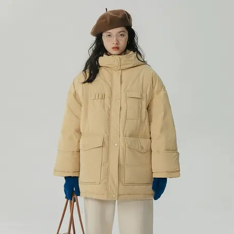 omont蛋挞家 连帽工装羽绒服女冬季新款设计感宽松加厚派克服外套商品大图