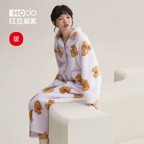 红豆居家女士珊瑚绒家居服套装可爱加厚法兰绒睡衣套装秋冬季商品大图