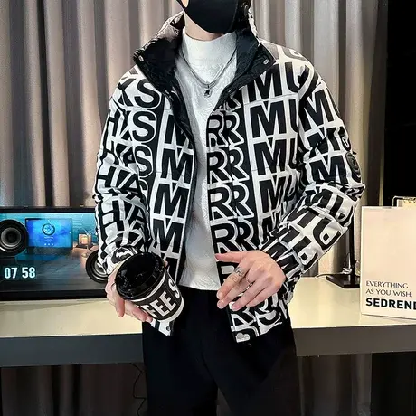 2023冬季满印字母棉服网红潮牌花色棉衣棉袄潮流INS痞帅轻熟外套图片