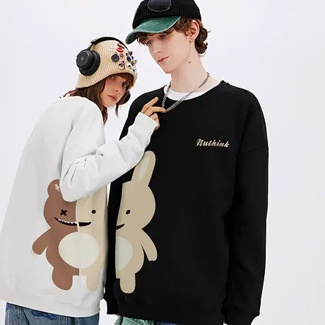 Nuthink美式高街卡通圆领卫衣男春季潮oversize大码加肥加大潮牌图片