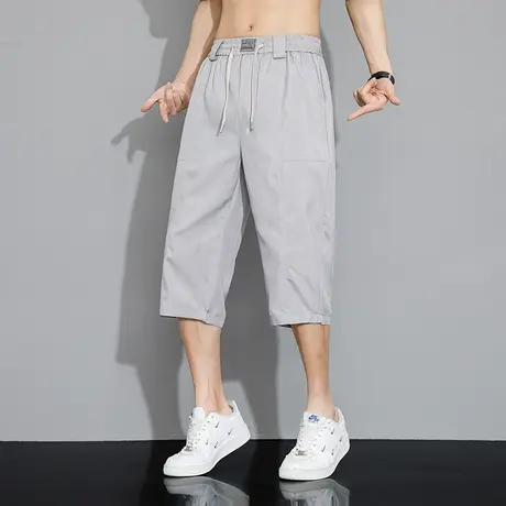 冰丝七分裤子男夏季薄款宽松运动直筒中裤男士潮牌速干阔腿休闲裤图片