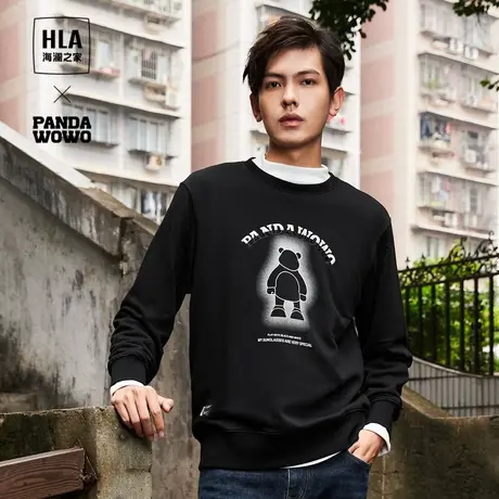 HLA/海澜之家panda wowo熊猫卫衣23秋季新款宽松毛圈印花上衣男商品大图