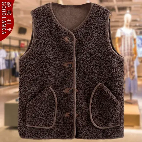 中年妈妈秋冬皮毛一体外套加大码宽松洋气中老年外穿羊羔绒马甲女商品大图