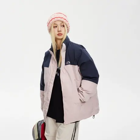 复古拼接立领棉服女冬季加厚外套2023新款街头潮牌宽松面包服棉衣商品大图