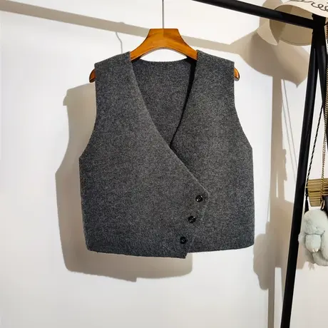 针织背心马甲女秋冬新款韩系v领设计感小众无袖坎肩毛衣背心外穿商品大图