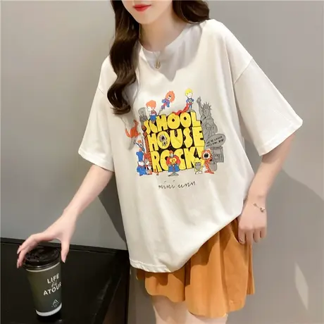 学院风卡通字母短袖T恤女2023年夏季新款宽松半袖体恤衫百搭打底商品大图