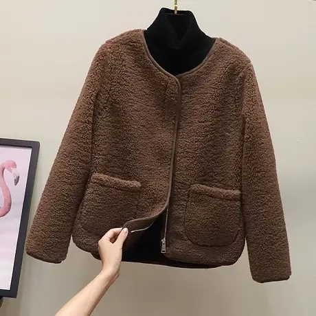 羊羔毛外套女短款2023秋冬季新款韩版宽松网红皮毛一体长袖上衣潮商品大图