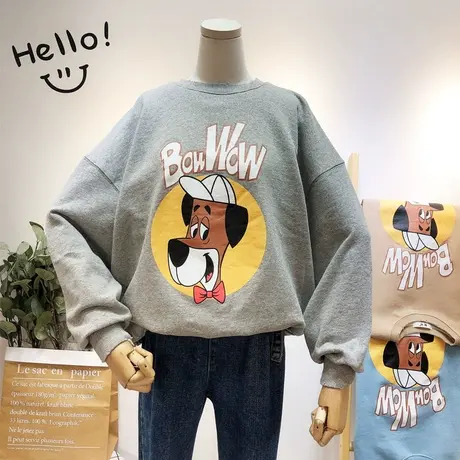 2020早春新款韩国东大门童趣卡通狗毛圈棉卫衣短款显瘦显高大码商品大图