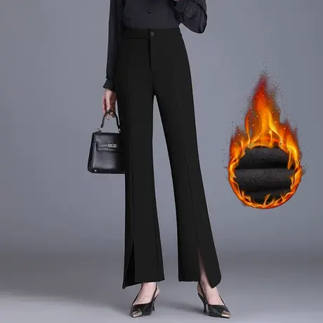开叉加绒微喇裤女秋季2023新款高腰通勤直筒喇叭裤休闲西装裤长裤商品大图