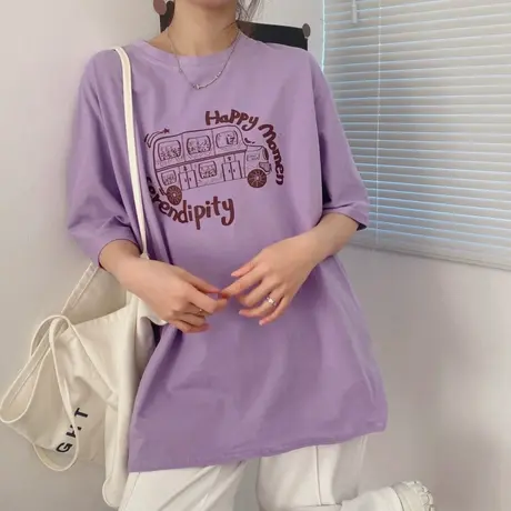 纯棉短袖t恤女夏季大码设计感小众宽松韩版bf慵懒风ins超火上衣服图片