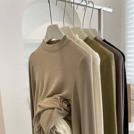 气质半高圆领打底衫女！22秋冬大弹力修身显瘦小立领内搭长袖上衣商品大图