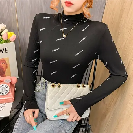 2023秋冬网红漂亮上衣百搭韩版洋气小高领女士内搭修身黑色打底衫图片