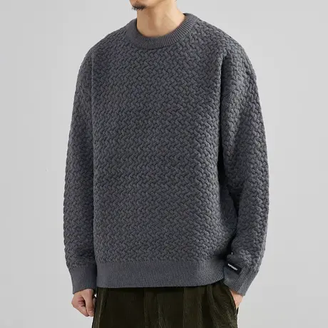 奕飏男装2022新款韩版麻花毛衣男士秋冬季加厚打底针织衫外套潮流商品大图