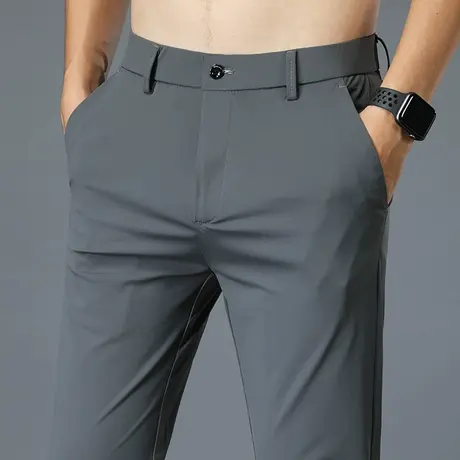 夏季薄款冰丝男裤修身小脚商务西裤男士休闲长裤子男款男装西装裤商品大图