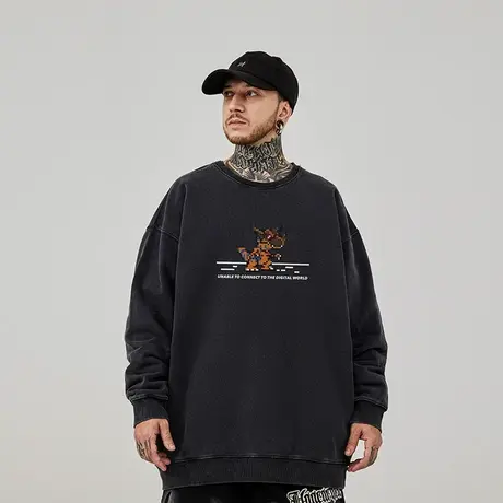 重磅美式复古日系加肥加大码卫衣男ins纯棉水洗做旧高街外套春秋商品大图