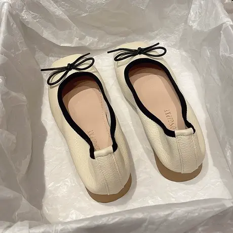 小香风豆豆鞋女2023年春款蝴蝶结法式仙女风奶奶单鞋女平底孕妇鞋图片