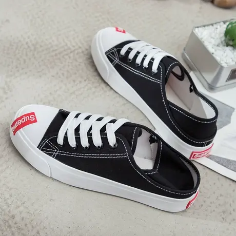 2024春夏新款两穿帆布鞋女学生半拖踩跟休闲板鞋透气舒适单小白鞋图片